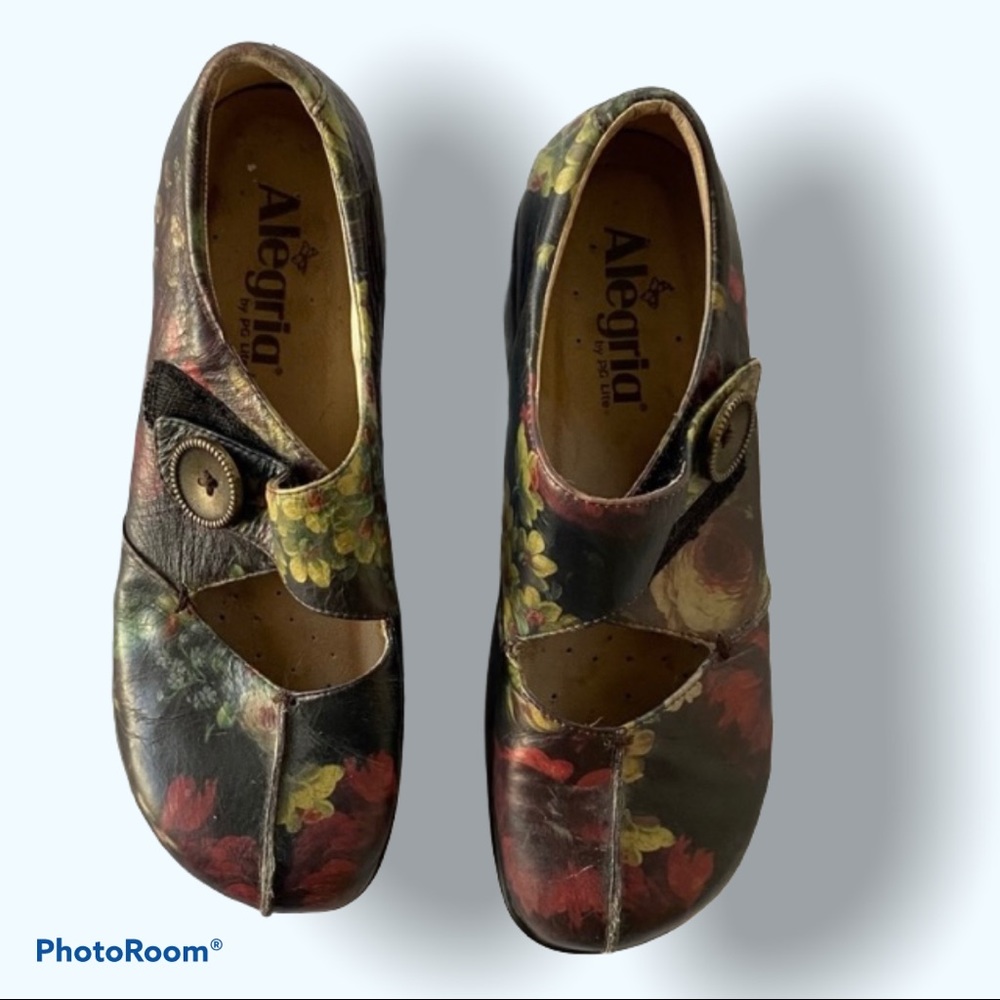 Alegria Floral Leather Slip-On Mules in Black, Red, Green, Yellow